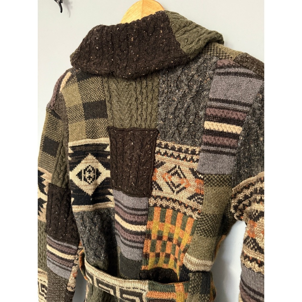 NWT RRL Double RL Patchwork Ranch Cardigan Shawl Collar Belted Wool Blend Mens S - Picture 8 of 16